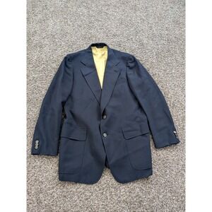 Wimbledon Cricketeer Mens 42-44 Blazer Blue Gold Metal 2 Button Suit Coat Vtg